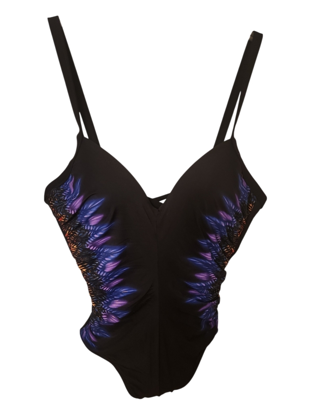 Ladies  MIRACLESUIT Swimsuit Black With Purple And Blue Size 6